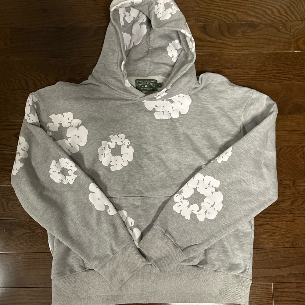 Gray Floral Hoodie Sweater